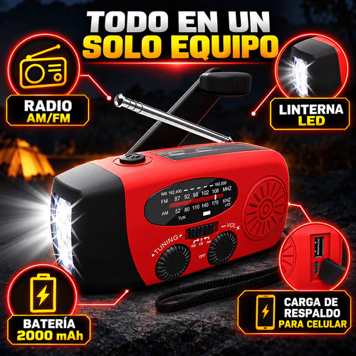 RescueRadio Pro™ | Radio de Emergencia Solar con Manivela