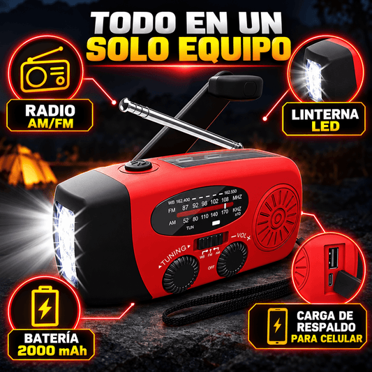 RescueRadio Pro™ | Radio de Emergencia Solar con Manivela