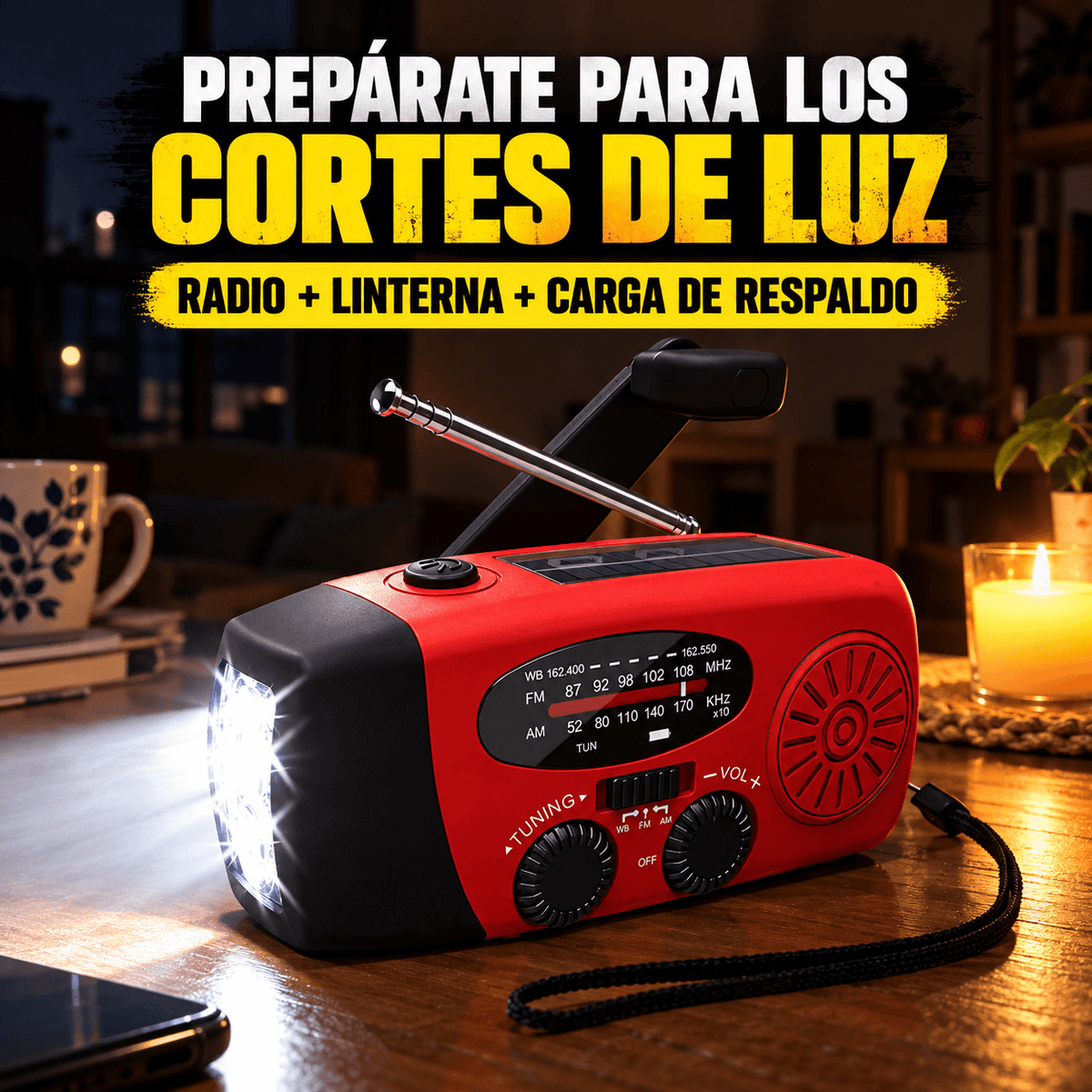 RescueRadio Pro™ | Radio de Emergencia Solar con Manivela