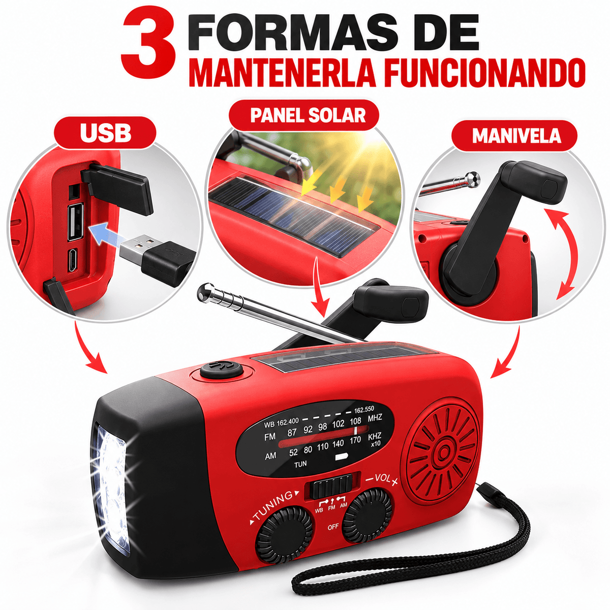 RescueRadio Pro™ | Radio de Emergencia Solar con Manivela